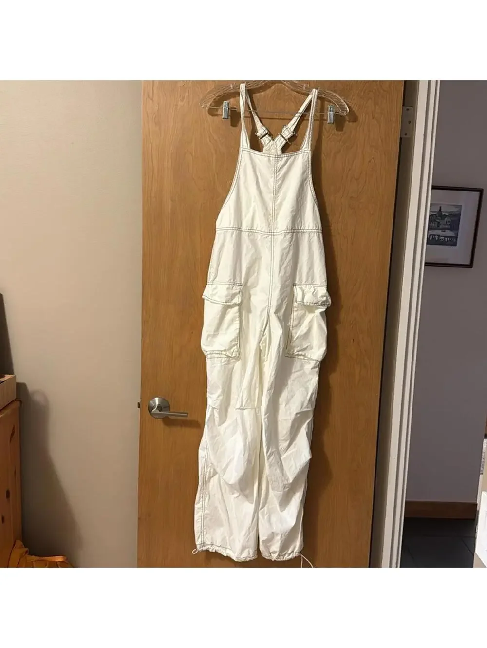 BDG Urban Outfitters White Cargo Overall Jumpsuit Women's XS Wide Leg - Picture 2 of 6